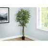 Monarch Specialties I 9549 - Artificial Plant, 79" Tall, Ficus Tree, Floor, Real Touch, Potted, Green Leaves, Black Pot - - Mounts For Less