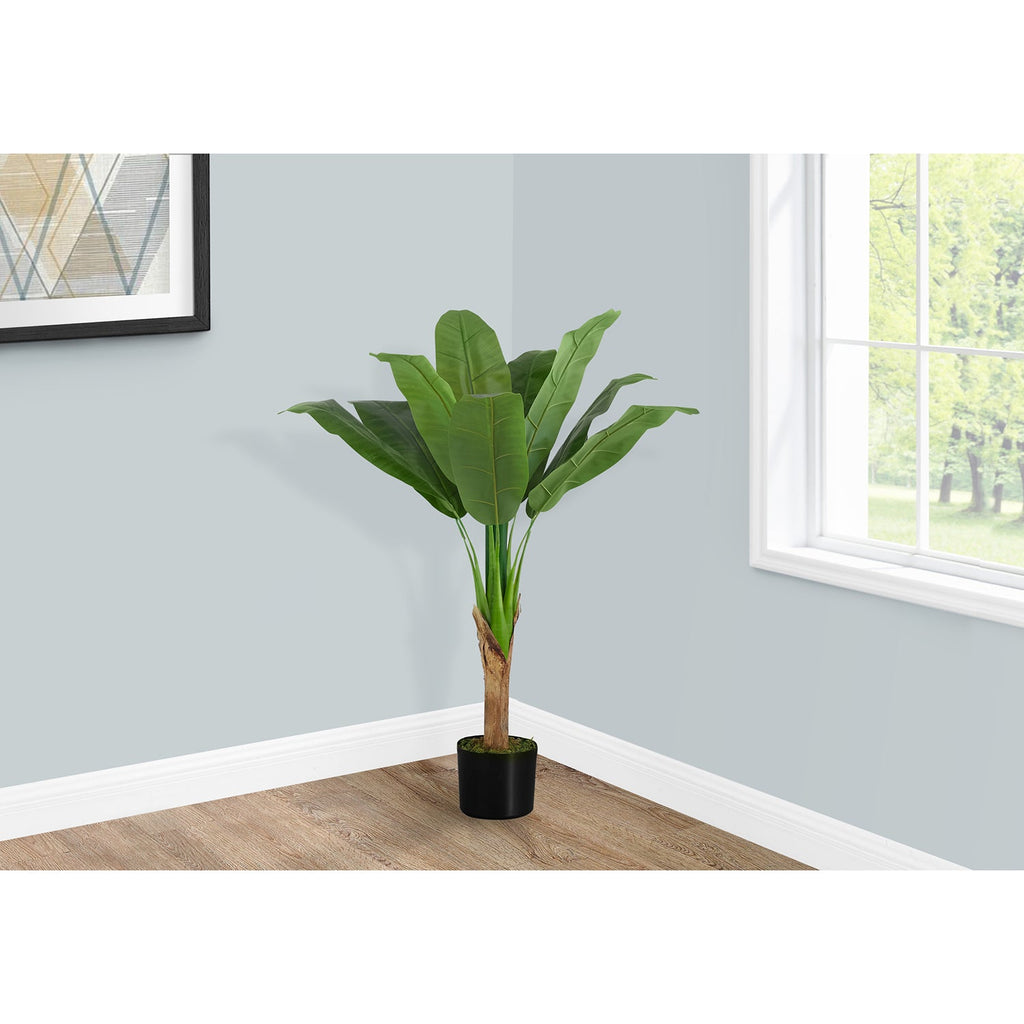 Monarch Specialties I 9567 - Artificial Plant, 43" Tall, Banana Tree, Indoor, Faux, Fake, Floor, Greenery, Potted, Real Touch, Decorative, Green Leaves, Black Pot - - Mounts For Less
