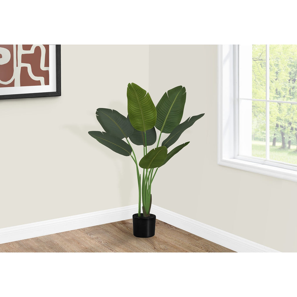 Monarch Specialties I 9569 - Artificial Plant, 44" Tall, Bird Of Paradise Tree, Indoor, Faux, Fake, Floor, Greenery, Potted, Decorative, Green Leaves, Black Pot - - Mounts For Less