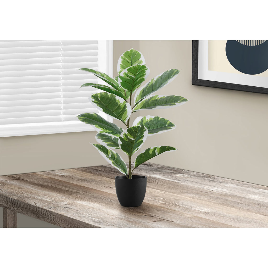 Monarch Specialties I 9572 - Artificial Plant, 27" Tall, Rubber, Indoor, Faux, Fake, Table, Greenery, Potted, Real Touch, Decorative, Green Leaves, Black Pot - - Mounts For Less