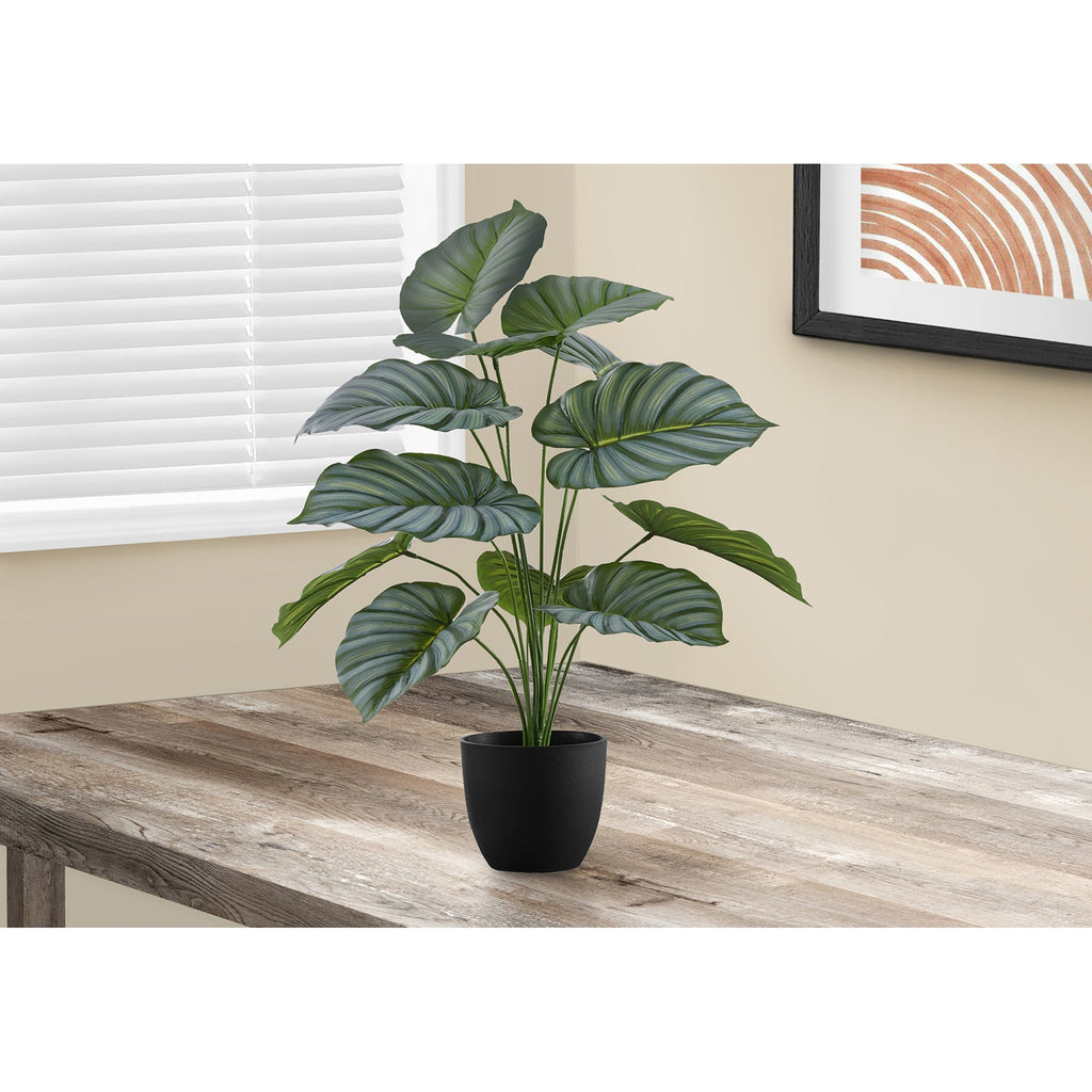 Monarch Specialties I 9577 - Artificial Plant, 24" Tall, Calathea, Indoor, Faux, Fake, Table, Greenery, Potted, Real Touch, Decorative, Green Leaves, Black Pot - - Mounts For Less