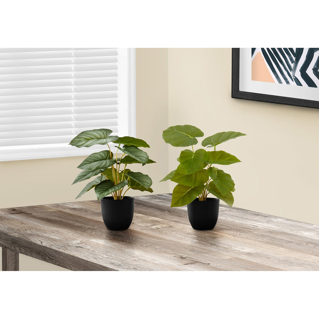 Monarch Specialties I 9583 - Artificial Plant, 13" Tall, Epipremnum, Indoor, Faux, Fake, Table, Greenery, Potted, Set Of 2, Decorative, Green Leaves, Black Pots - - Mounts For Less
