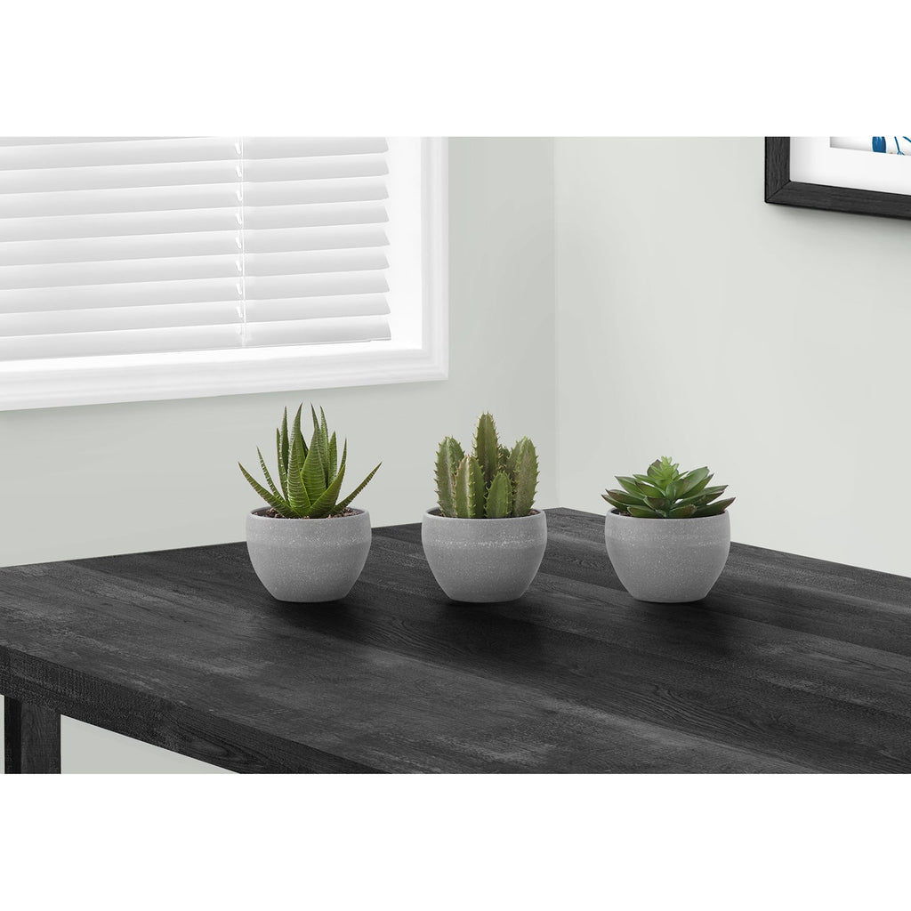 Monarch Specialties I 9587 - Artificial Plant, 6" Tall, Succulent, Indoor, Faux, Fake, Table, Greenery, Potted, Set Of 3, Decorative, Green Plants, Grey Cement Pots - - Mounts For Less