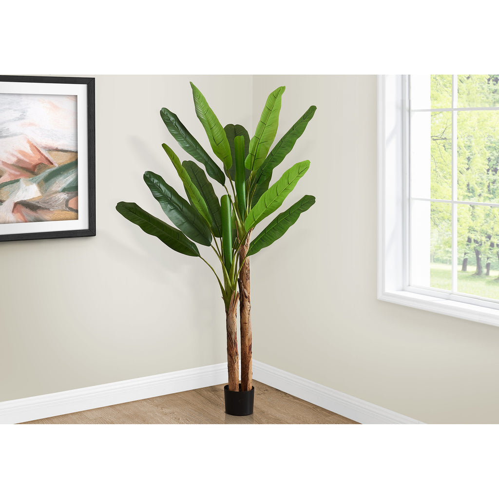 Monarch Specialties I 9593 - Artificial Plant, 83" Tall, Banana Tree, Indoor, Decorative, Faux, Floor, Potted, Real Touch, Green Leaves, Black Pot - - Mounts For Less