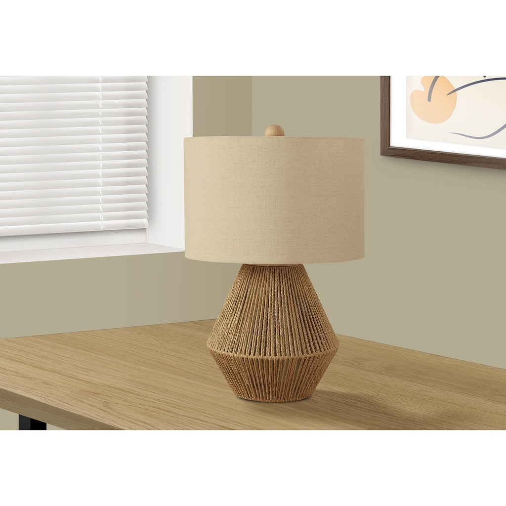 Monarch Specialties I 9628 - Lighting, 22"H, Table Lamp, Brown Rope, Beige Shade, Transitional - - Mounts For Less