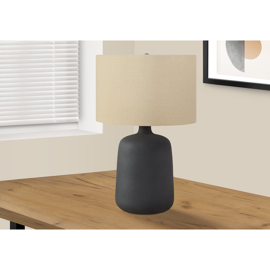 Monarch Specialties I 9635 - Lighting, 24"H, Table Lamp, Black Ceramic, Beige Shade, Contemporary - - Mounts For Less