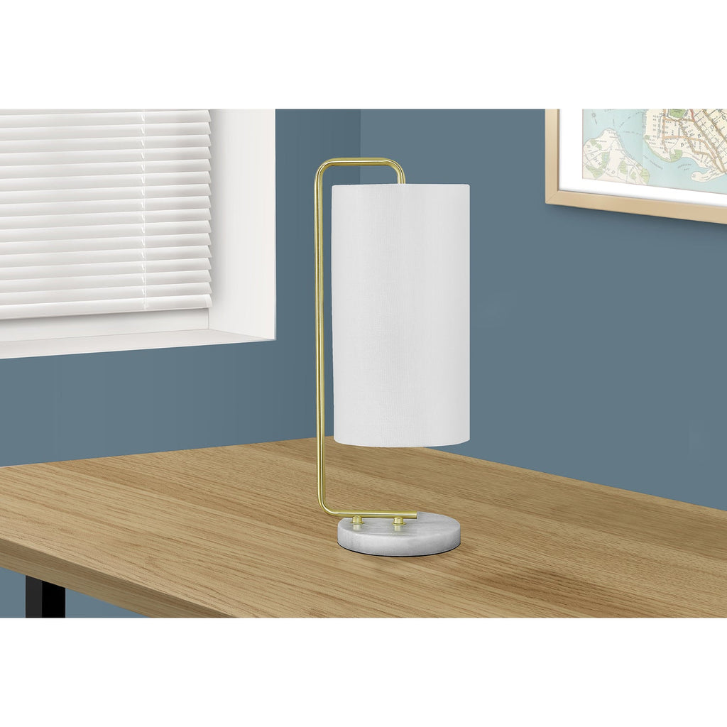 Monarch Specialties I 9636 - Lighting, 20"H, Table Lamp, White Marble, Ivory / Cream Shade, Contemporary - - Mounts For Less
