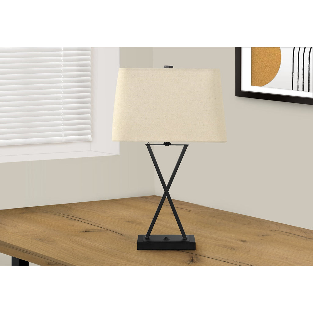 Monarch Specialties I 9638 - Lighting, 25"H, Table Lamp, Usb Port Included, Black Metal, Beige Shade, Transitional - - Mounts For Less