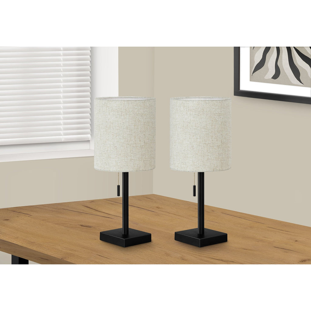 Monarch Specialties I 9650 - Lighting, Set Of 2, 17"H, Table Lamp, Usb Port Included, Black Metal, Beige Shade, Contemporary - - Mounts For Less