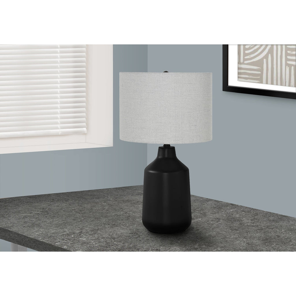 Monarch Specialties I 9701 - Lighting, 24"H, Table Lamp, Black Concrete, Grey Shade, Contemporary - - Mounts For Less