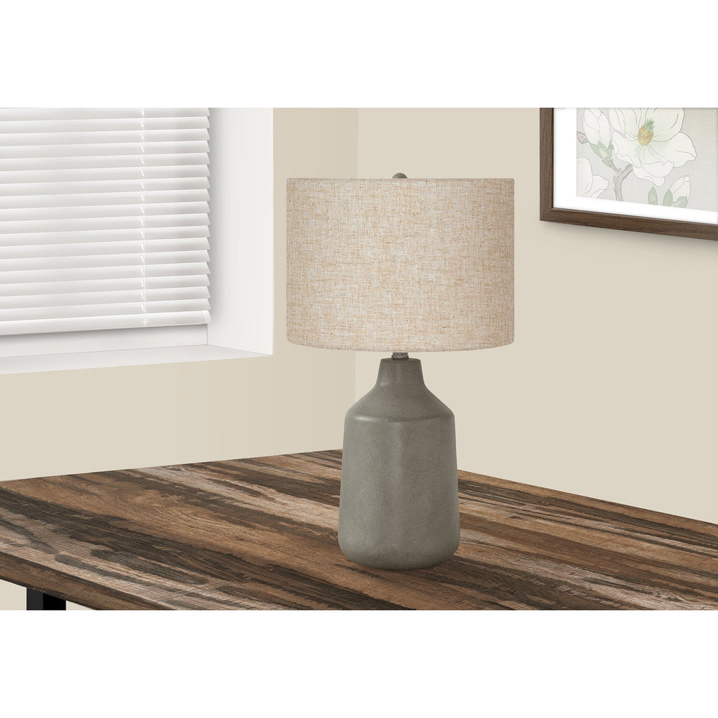 Monarch Specialties I 9703 - Lighting, 24"H, Table Lamp, Grey Concrete, Beige Shade, Contemporary - - Mounts For Less