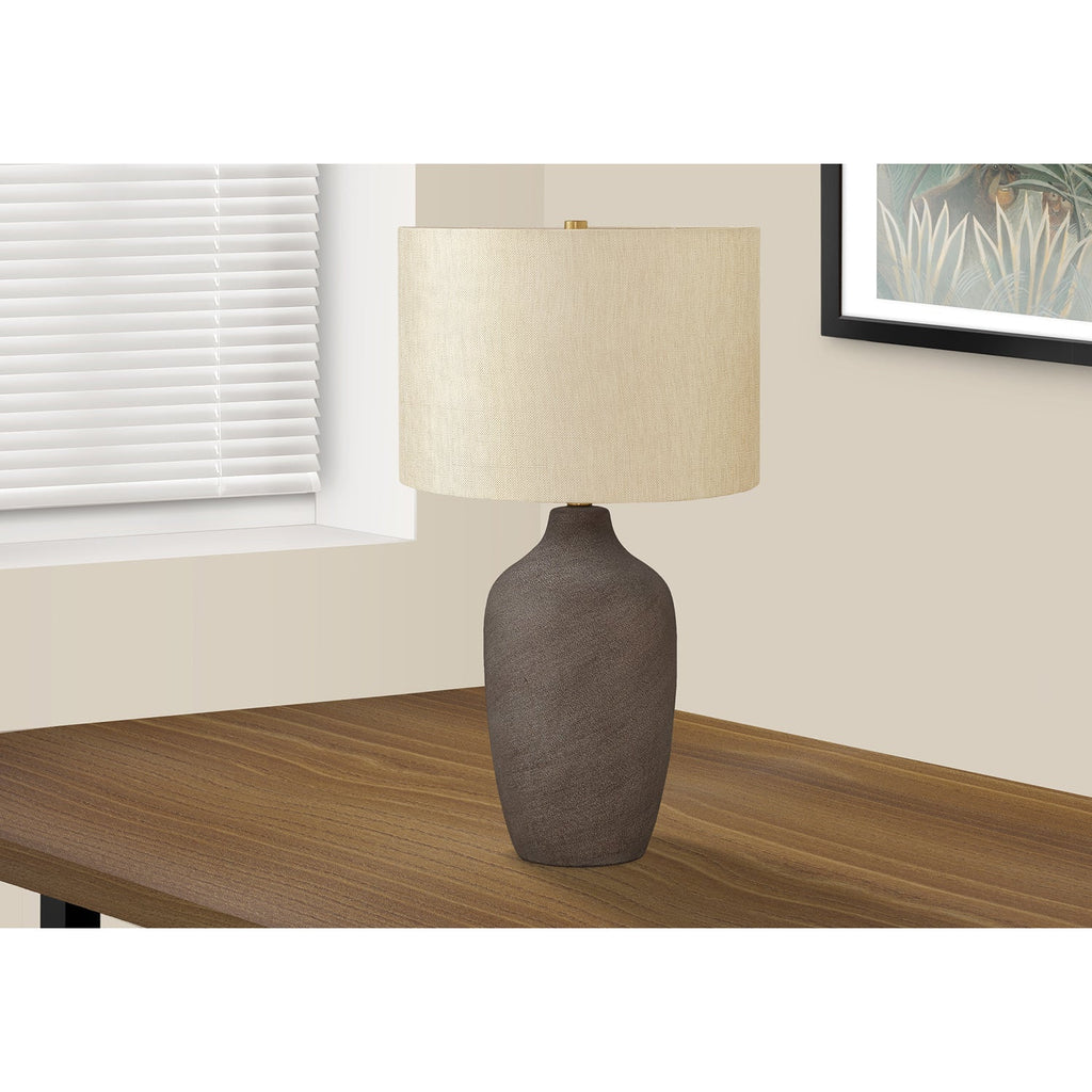 Monarch Specialties I 9709 - Lighting, 27"H, Table Lamp, Grey Ceramic, Beige Shade, Contemporary - - Mounts For Less