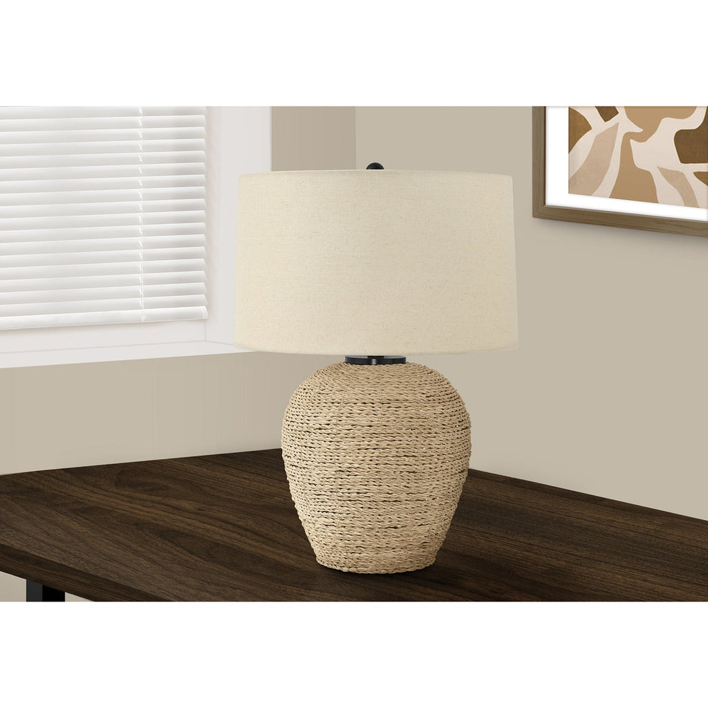 Monarch Specialties I 9713 - Lighting, 25"H, Table Lamp, Rattan, Beige Shade, Transitional - - Mounts For Less