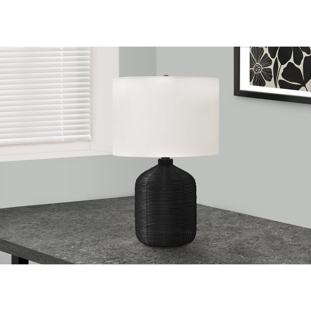 Monarch Specialties I 9734 - Lighting, 23"H, Table Lamp, Black Rattan, Ivory / Cream Shade, Modern - - Mounts For Less