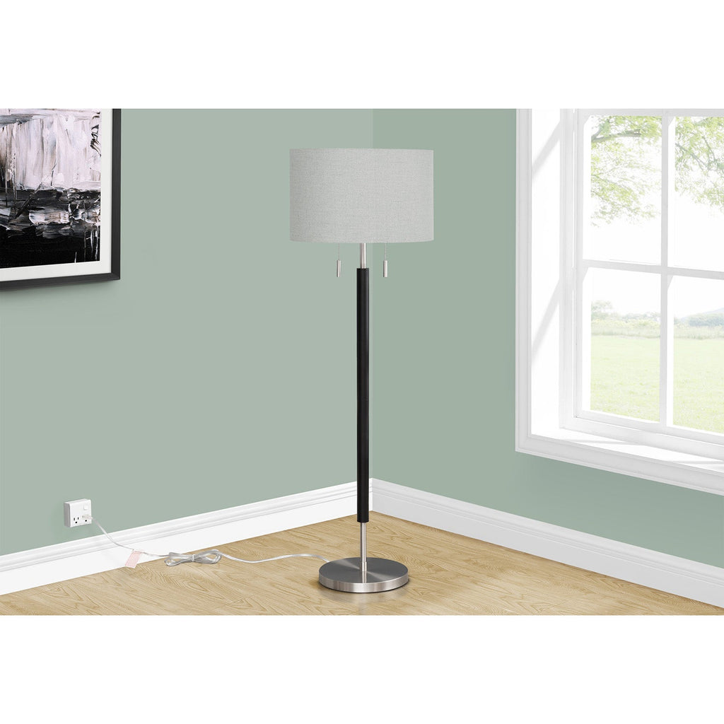 Monarch Specialties I 9748 - Lighting, 60"H, Nickel Metal, Grey Shade, Contemporary - - Mounts For Less