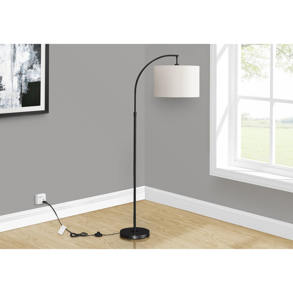 Monarch Specialties I 9749 - Lighting, 65"H, Floor Lamp, Black Metal, Ivory / Cream Shade, Contemporary - - Mounts For Less