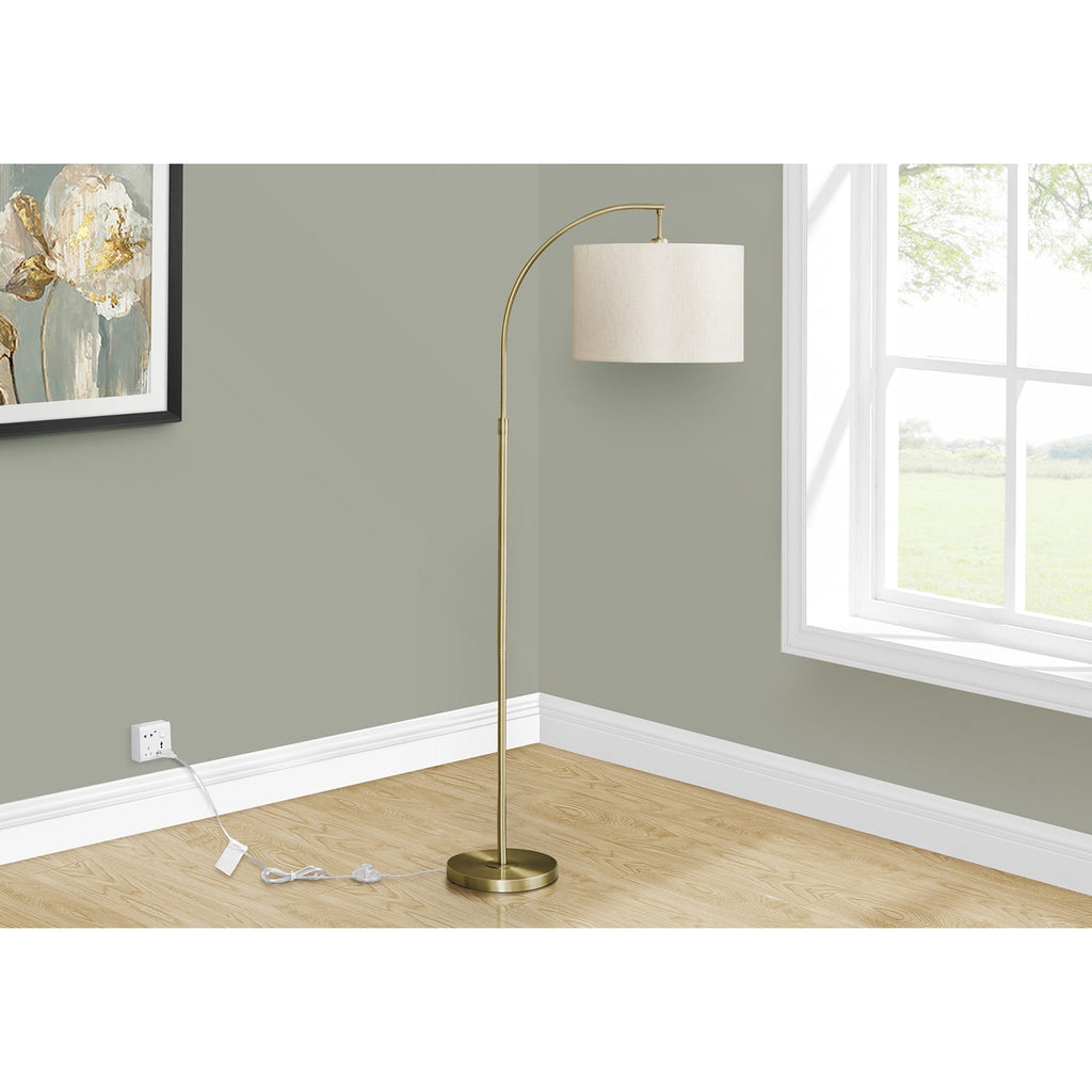 Monarch Specialties I 9750 - Lighting, 65"H, Floor Lamp, Brass Metal, Ivory / Cream Shade, Contemporary - - Mounts For Less
