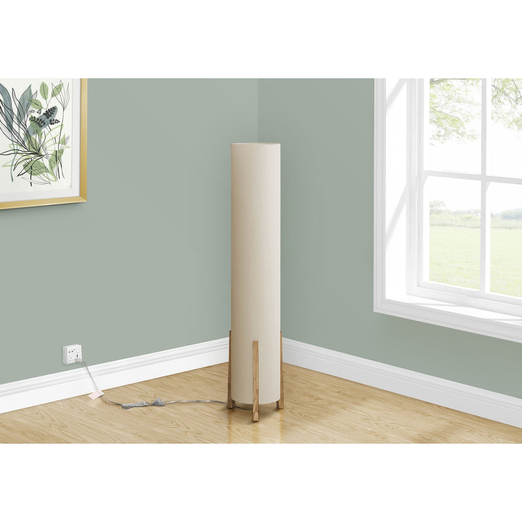 Monarch Specialties I 9755 - Lighting, 50"H, Floor Lamp, Brown Wood Look, Ivory / Cream Shade, Contemporary - - Mounts For Less