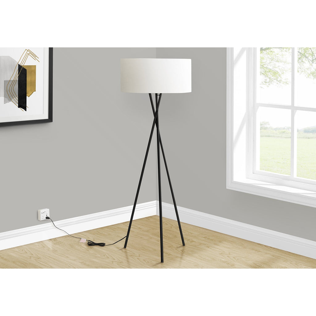 Monarch Specialties I 9756 - Lighting, 62"H, Floor Lamp, Black Metal, Ivory / Cream Shade, Contemporary - - Mounts For Less