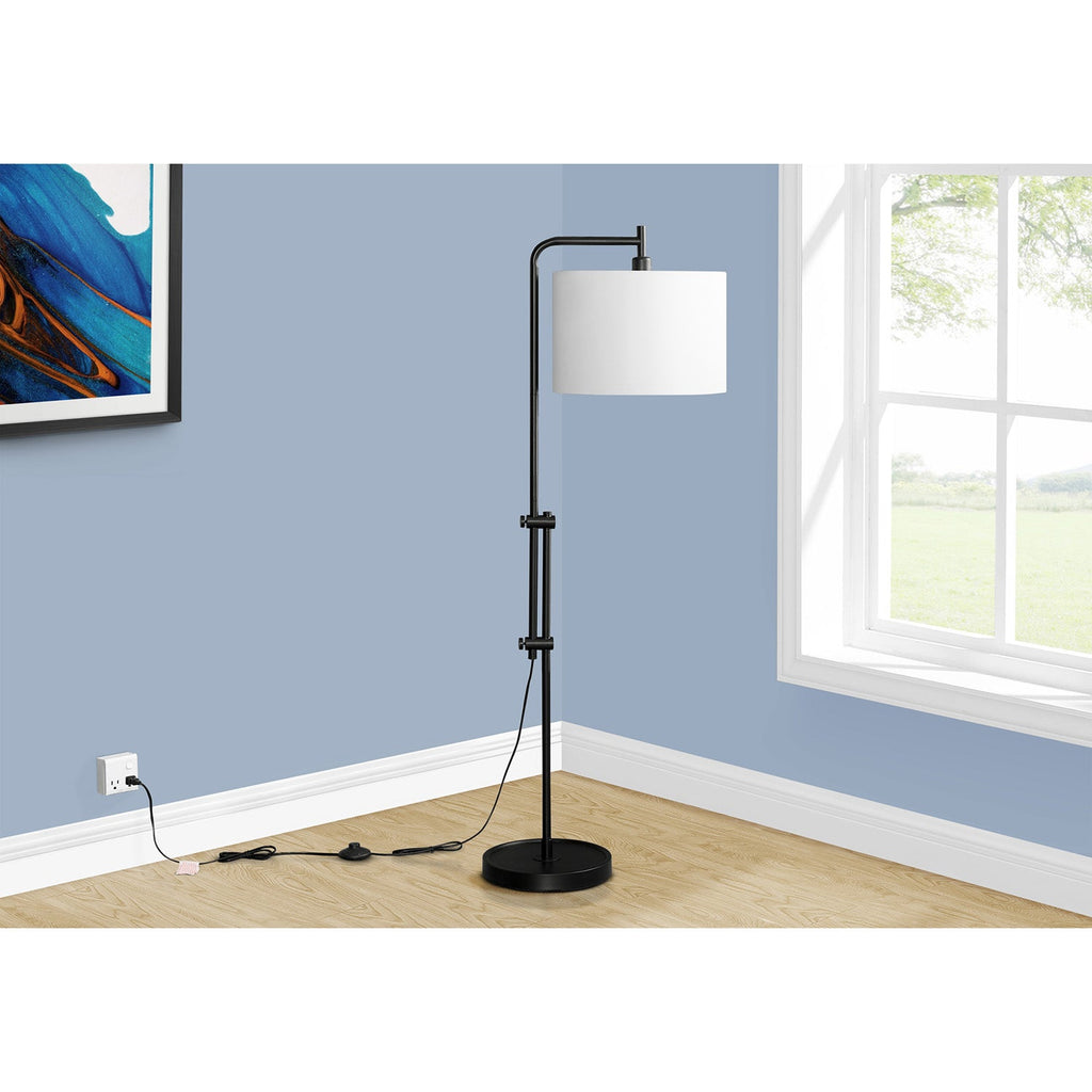 Monarch Specialties I 9760 - Lighting, 63"H, Floor Lamp, Black Metal, Ivory / Cream Shade, Contemporary - - Mounts For Less