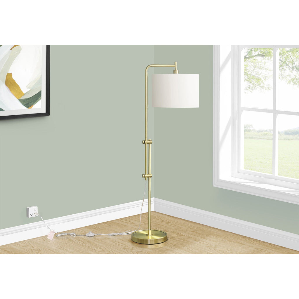 Monarch Specialties I 9761 - Lighting, 63"H, Floor Lamp, Brass Metal, Ivory / Cream Shade, Contemporary - - Mounts For Less