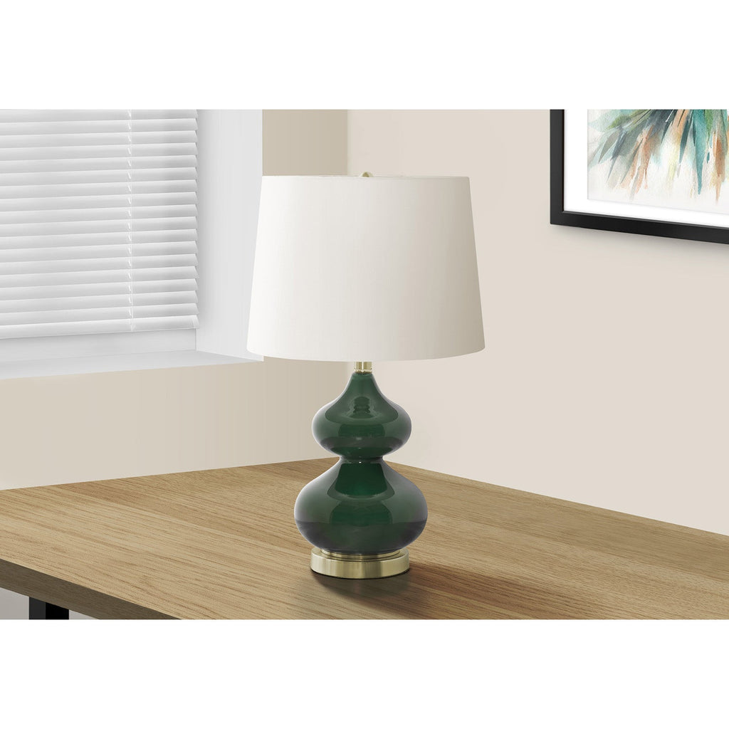 Monarch Specialties I 9768 - Lighting, 24"H, Green Glass, Ivory / Cream Shade, Contemporary - - Mounts For Less