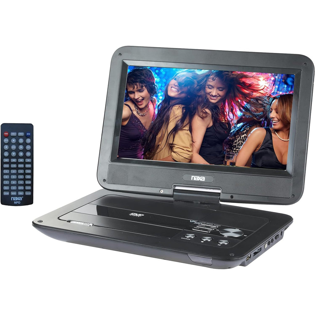 Naxa - Portable DVD Player with 10" Rotating Screen, USB/SD/MMC Inputs, Black - - Mounts For Less