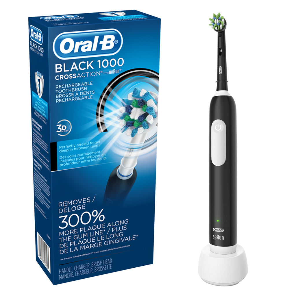 Oral-B - Black 1000 Rechargeable Electric Toothbrush, CrossAction Brush Head, Black - - Mounts For Less