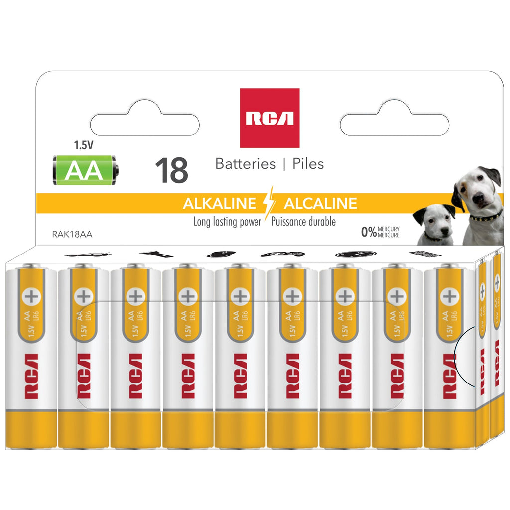RCA - 18 Pack AA Alkaline Batteries, Long Lasting Power, Mercury Free - - Mounts For Less