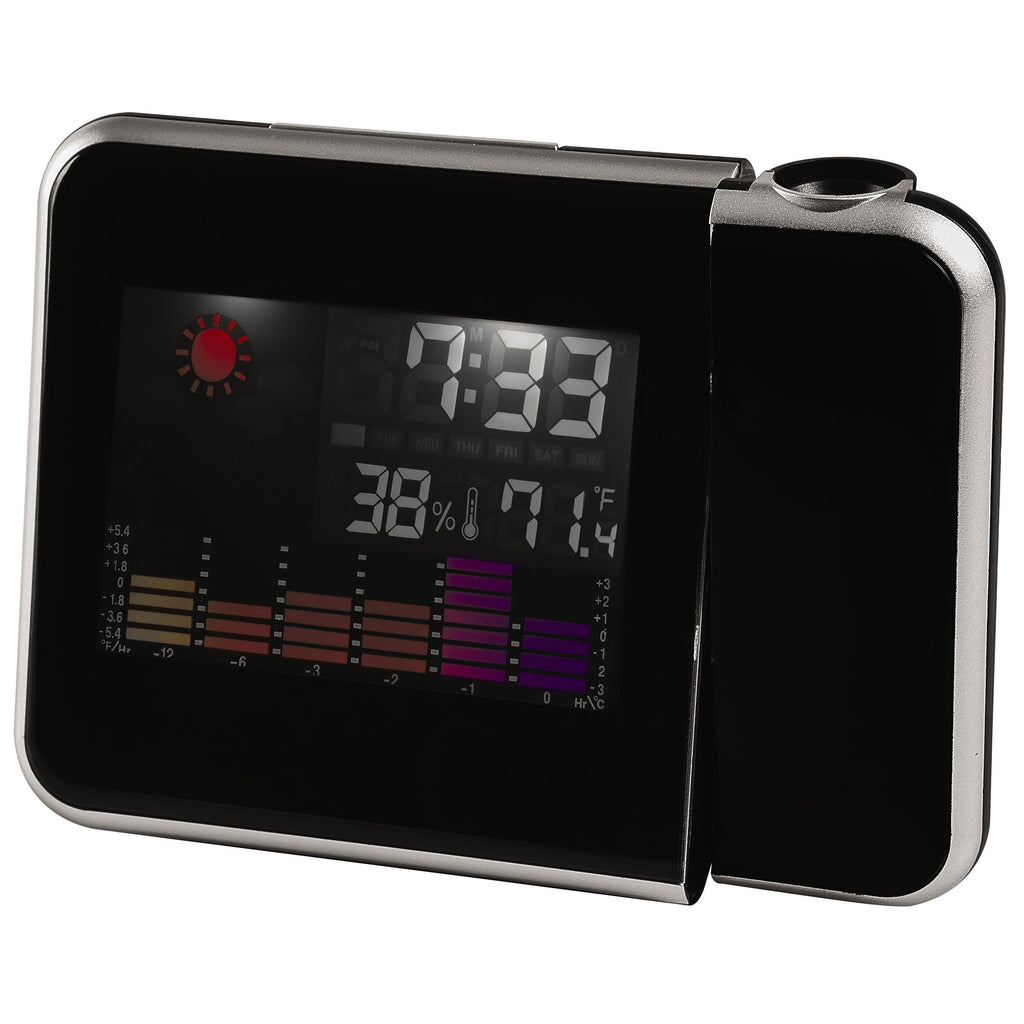 RCA - Projection Alarm Clock Radio, Projects Time to Wall or Ceiling, Color Screen, Temperature Display, Black - RCPJ100A1 - - Mounts For Less