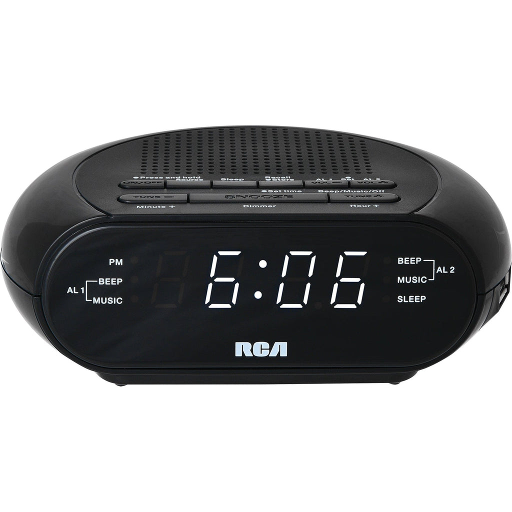 RCA Soothing Sounds Clock Radio with USB Charging & FM Radio, Black - RCS27 - - Mounts For Less
