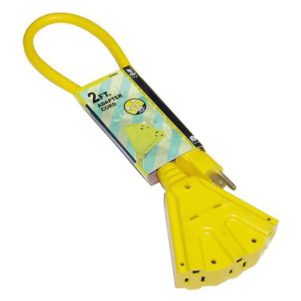 Rodac - 3 Outlet Electrical Extension Cord Adapter, 2 Feet Length, Yellow - - Mounts For Less