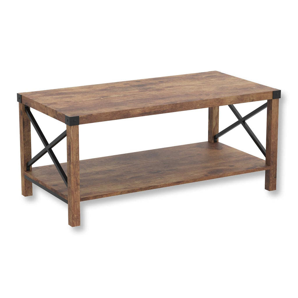 Safdie & Co Coffee Table - 39" Long Brown Reclaimed Wood Look with X Metal Sides for Living Room - - Mounts For Less