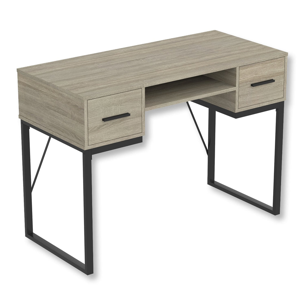 Safdie & Co Computer Desk 42.5" Long Dark Taupe with 2 Drawers 1 Shelf and Black Metal for Home Office and Small Spaces. Ideal for writing - - Mounts For Less