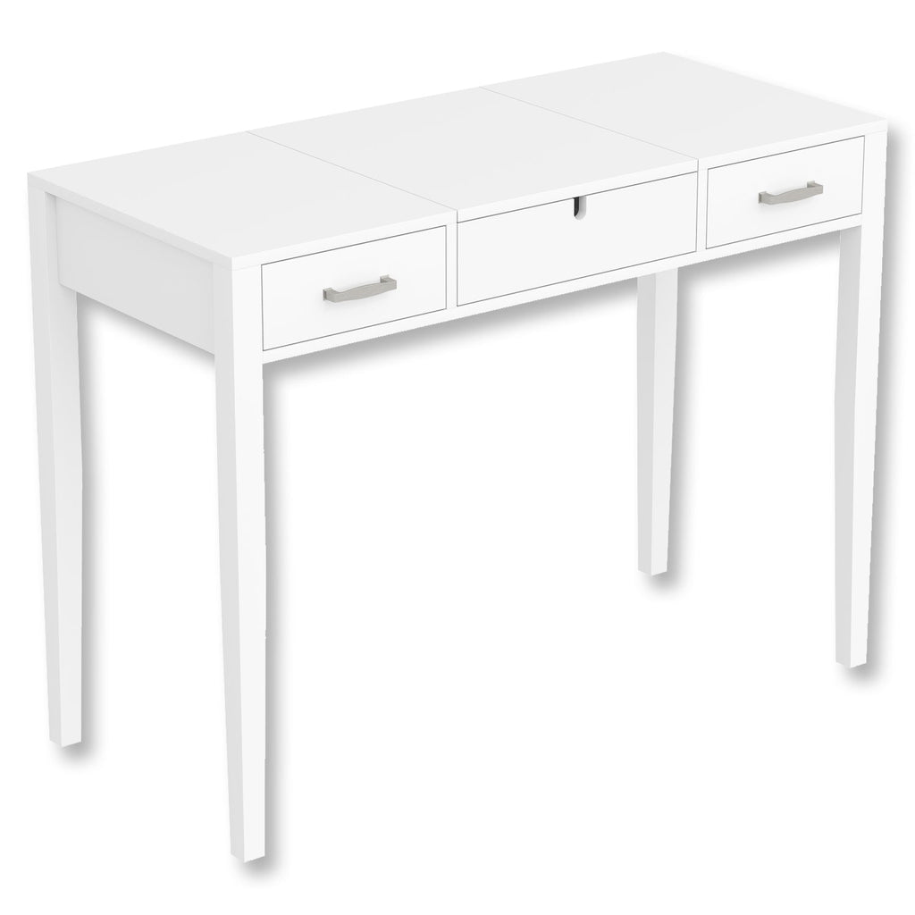 Safdie & Co Vanity Table Multifunctional - 40" Long White with 2 Drawers and 1 Foldable Mirror - - Mounts For Less
