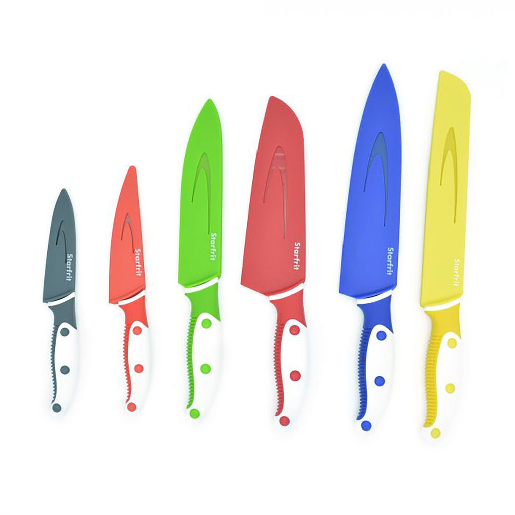 Starfrit - Set of 6 Kitchen Knives with Protector Sheath, Stainless Carbon Steel Blade - - Mounts For Less