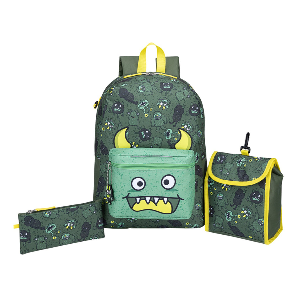 Trailblazer - Backpack, Lunch Bag and Pencil Case Set, 23.5 Liter Capacity, Monster Pattern - - Mounts For Less