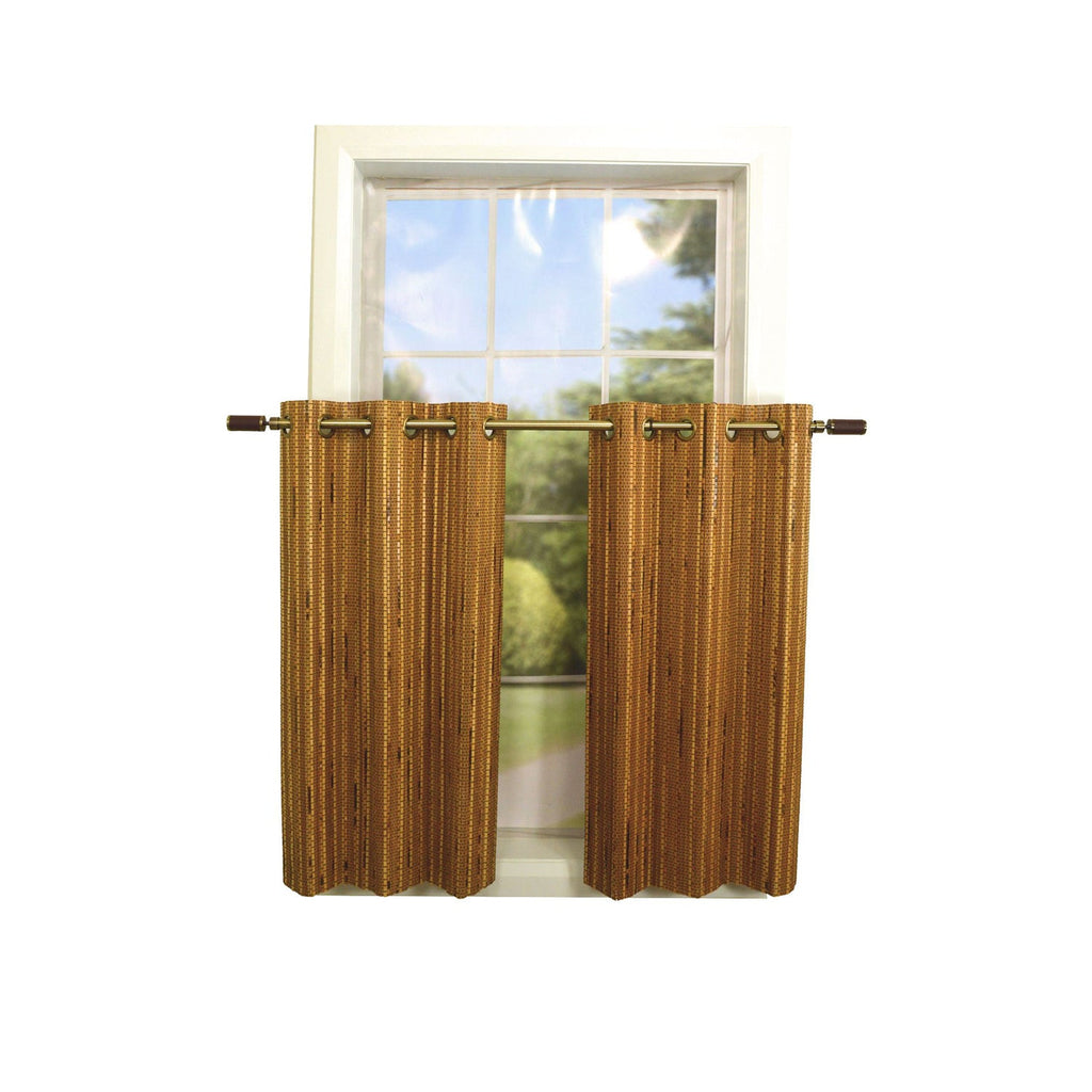 Versailles - 2 Bamboo Grommet Top Curtain Panels, Brass Grommets, 48" x 36", Honey Brown - - Mounts For Less