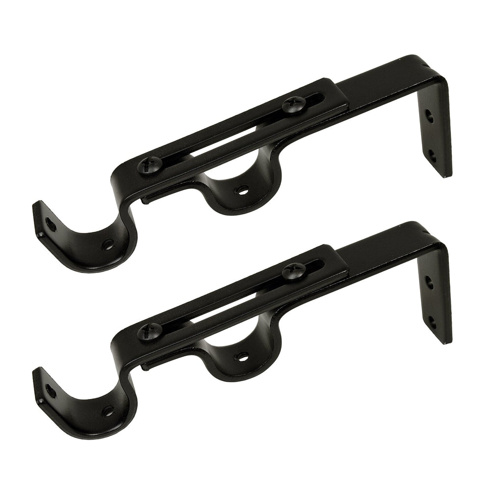 Versailles - Set of 2 Double Wall Brackets for Curtain Rod, Black - - Mounts For Less
