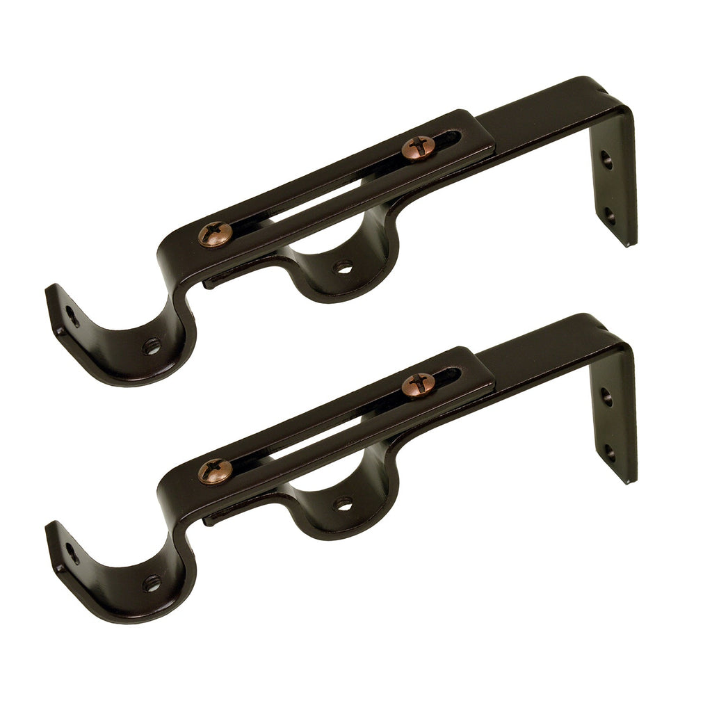 Versailles - Set of 2 Double Wall Brackets for Curtain Rod, Brown - - Mounts For Less