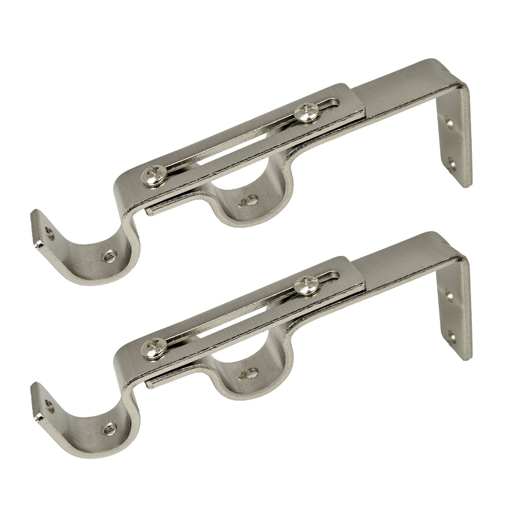 Versailles - Set of 2 Double Wall Brackets for Curtain Rod, Silver - - Mounts For Less