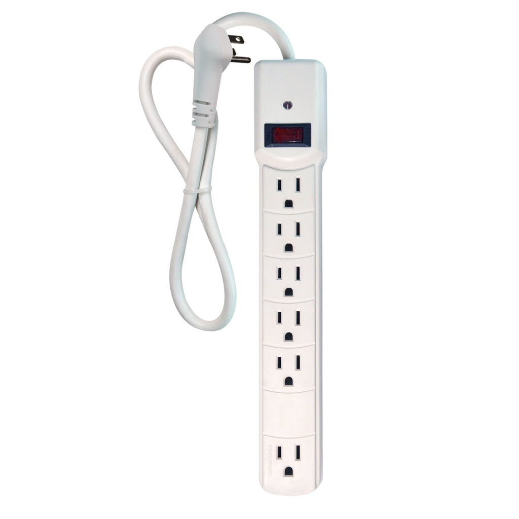 Xtricity - 6 Outlet Power Strip with Surge Protector, 4 Foot Cord, White - - Mounts For Less