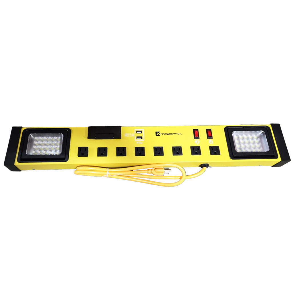 Xtricity - Heavy Duty 8 Outlet Power Strip with LED Lights and Phone Holder, Yellow - - Mounts For Less