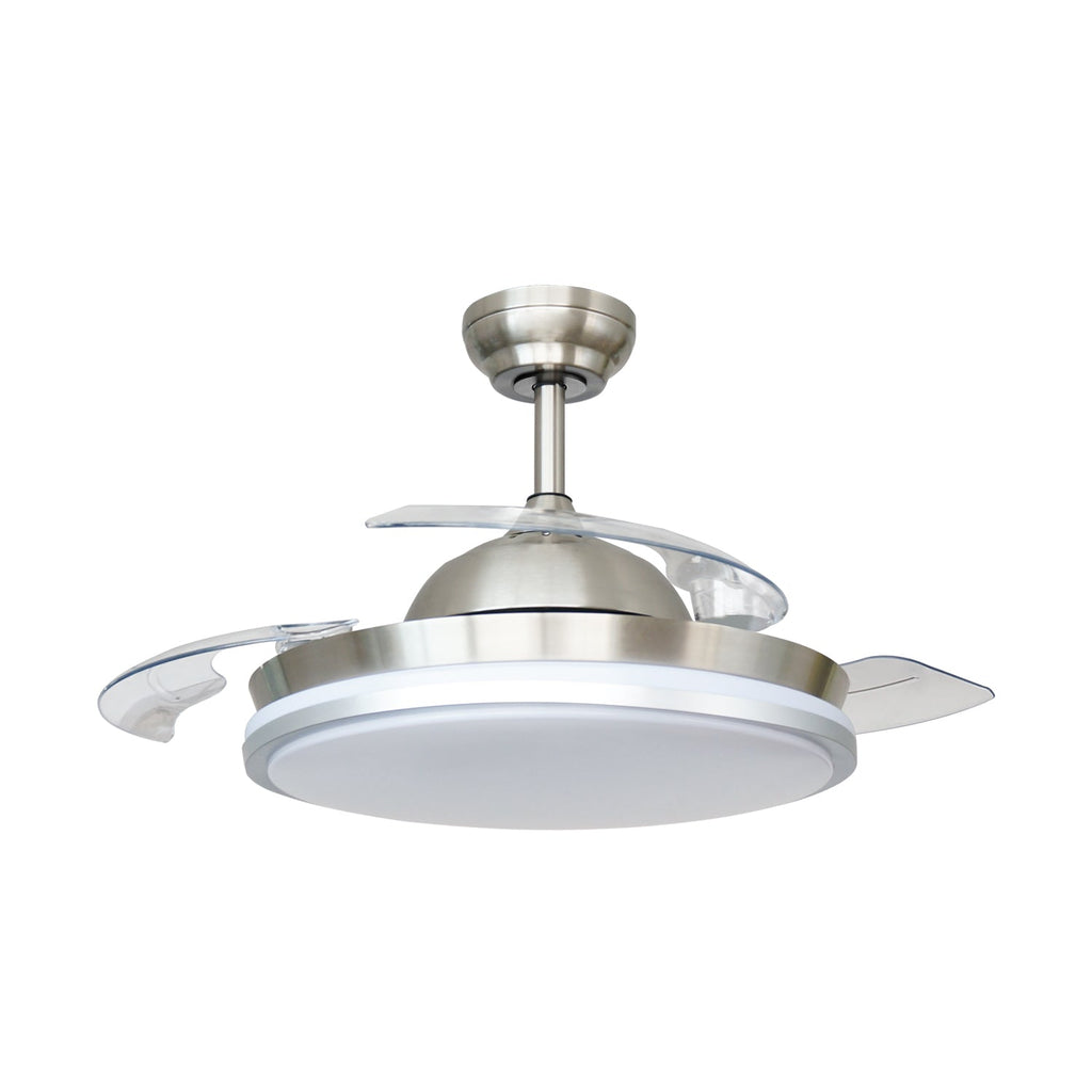 Xtricity - Retractable Ceiling Fan, LED Lighting, Remote Control Included, Nickel - - Mounts For Less