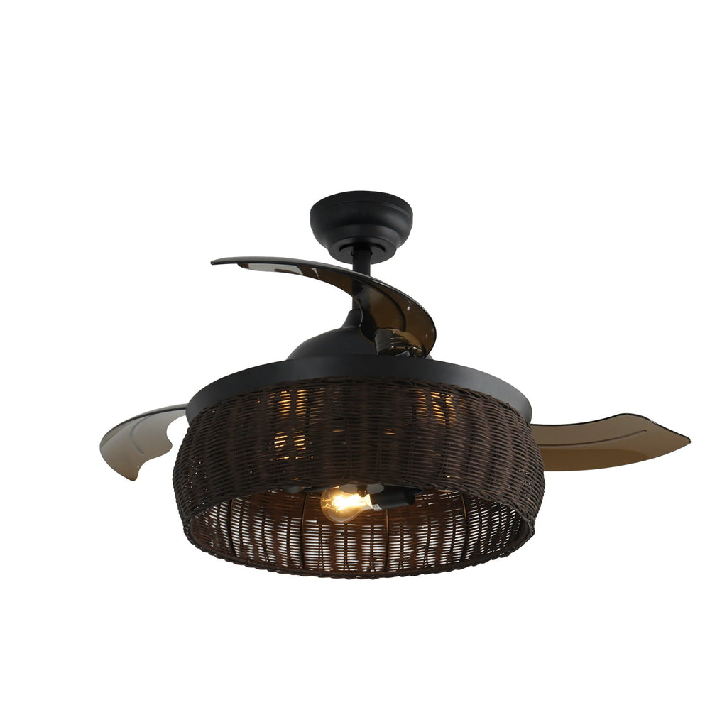Xtricity - Retractable Ceiling Fan with Lighting, Remote Control Included, Brown - - Mounts For Less