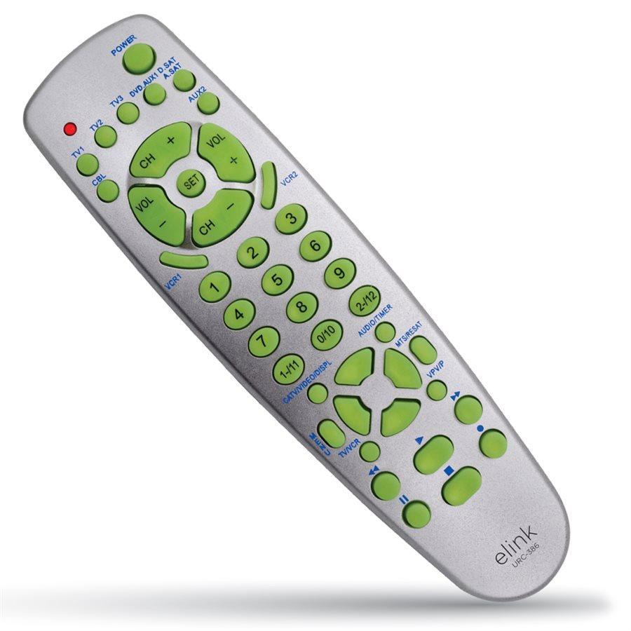 eLink URC-386 - 9-in-1 Universal Remote Control for TV, VCR, DVD, Cable, Satellite, CD/AUX, VCDE, Silver color - - Mounts For Less
