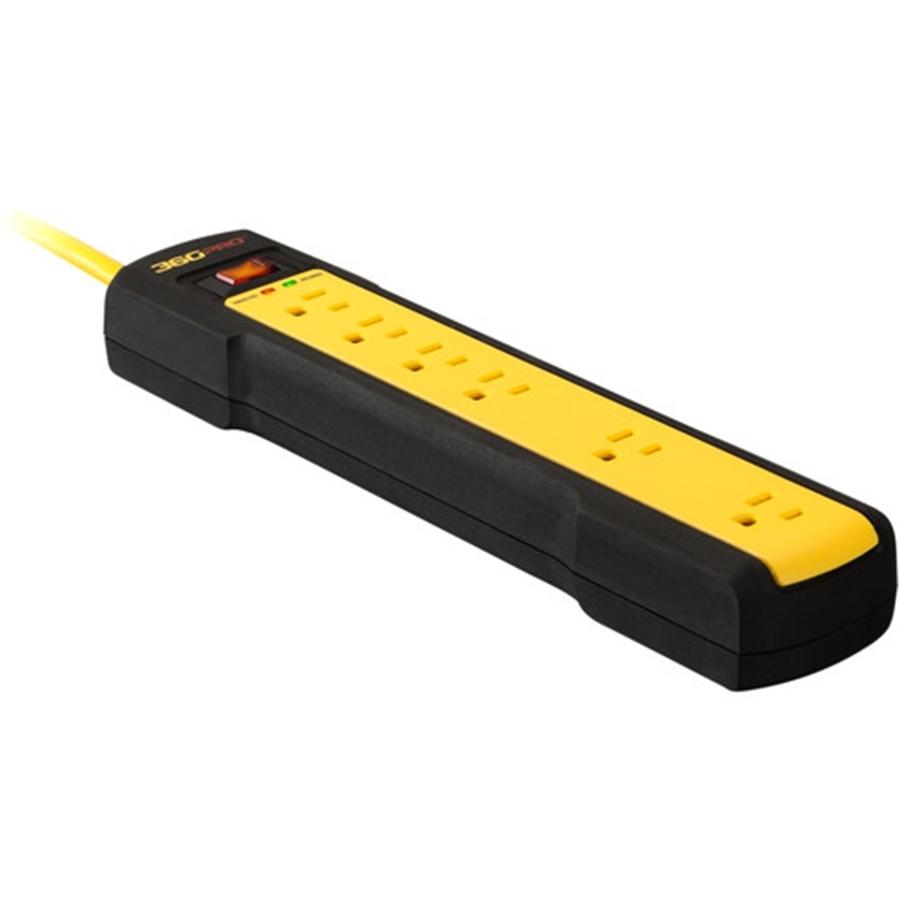 360 Electrical Pro 6 Outlets Surge Protector Strip Yellow 36003 - - Mounts For Less