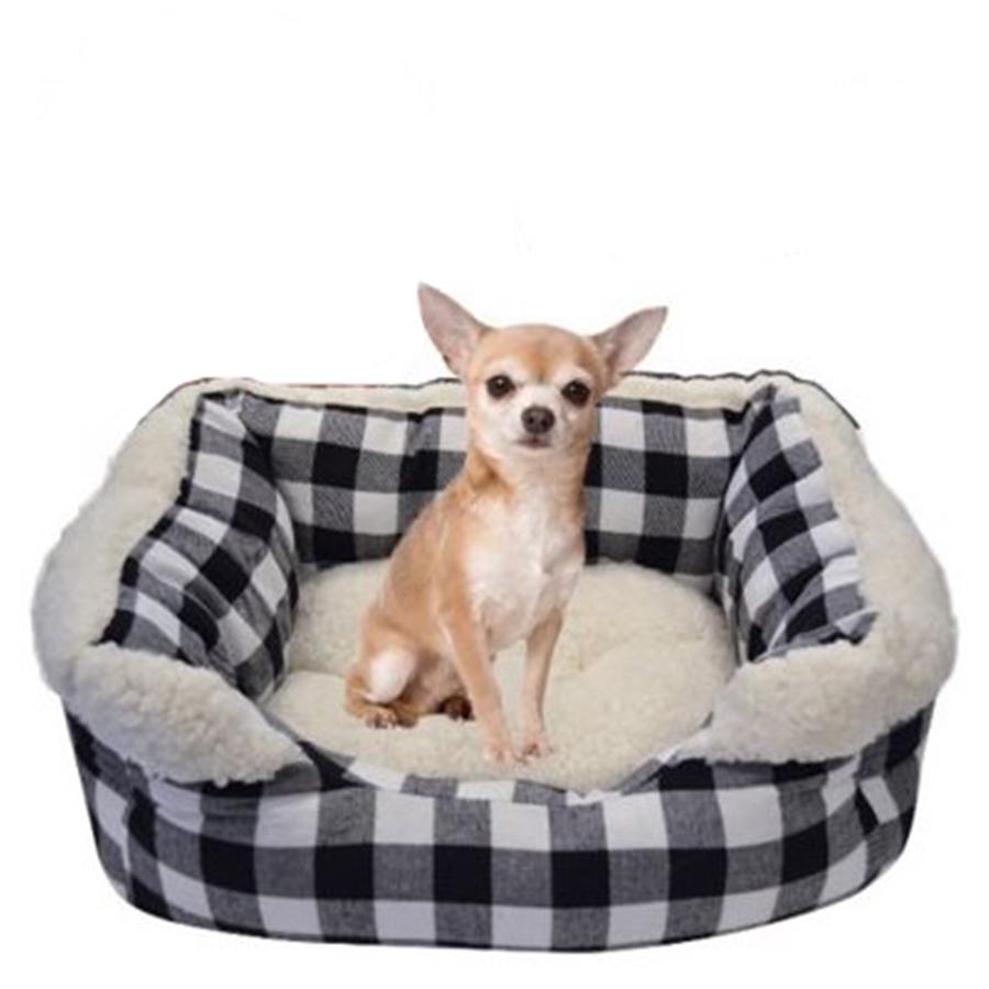 Animooos - Square Plush Pet Bed, Small, Check Pattern - - Mounts For Less