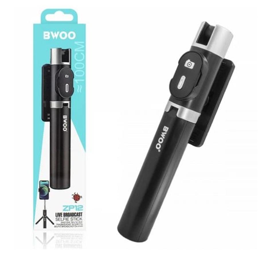 BWOO BO-ZP12 Wireless Bluetooth Control Selfie Stick Mobile Phone Tripod Black - - Mounts For Less