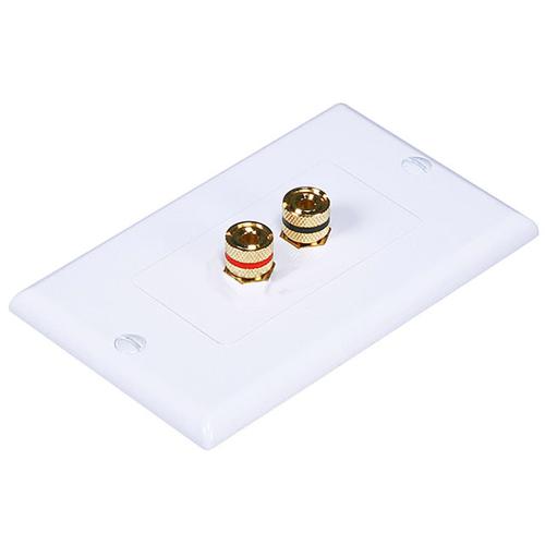 Banana binding post wall plate for 1 speaker gold plated white - - Mounts For Less